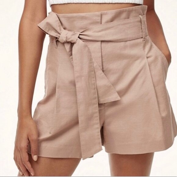 Aritzia Wilfred Marne Linen Blend High Waisted Belted Shorts - Picture 1 of 3